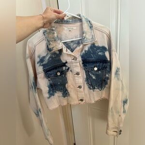 Super Cute Light Denim Wash Jean Jacket in Blue and white tie dye